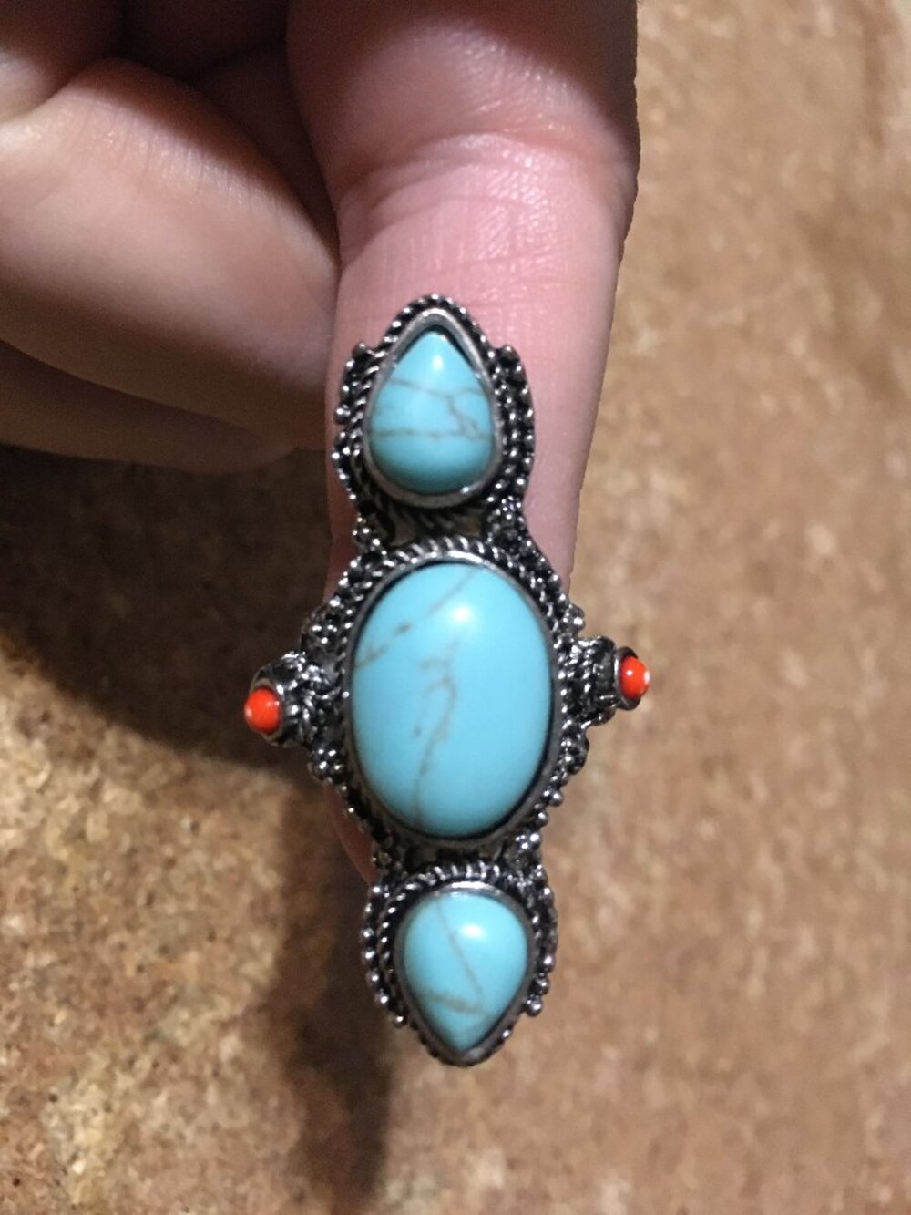 ALDO FAUX TURQUOISE LARGE STONES COSTUME JEWELRY RING SIZE 6